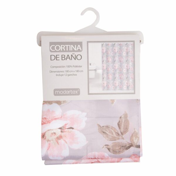 Cortina De Baño Rosas Fondo Gris MODERTEX 180 X 180 Cm