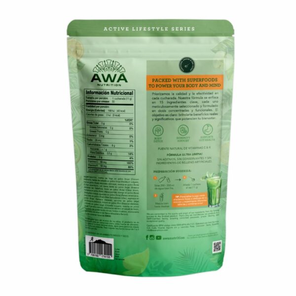 Bebida En Polvo Super Greens A Base De Frutas Y Vegetales AWA NUTRITION 330 G - Imagen 3