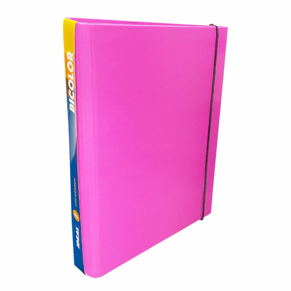 Carpeta 2 Argollas Bicolor Fucsia Con Elástico U. IDEAL A4 - Imagen 3