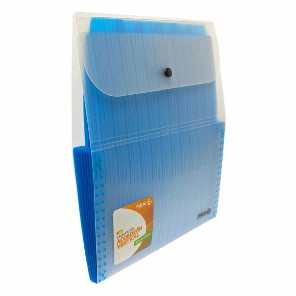 Archivador Acordeón 7 Compartimientos Vertical Transparente Azul REX A4 - Imagen 3
