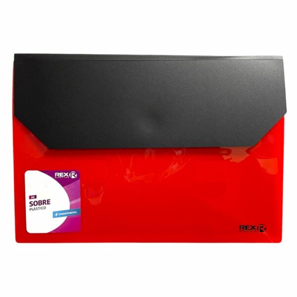Sobre Porta Documento Rojo Con 4 Compartimientos REX A4