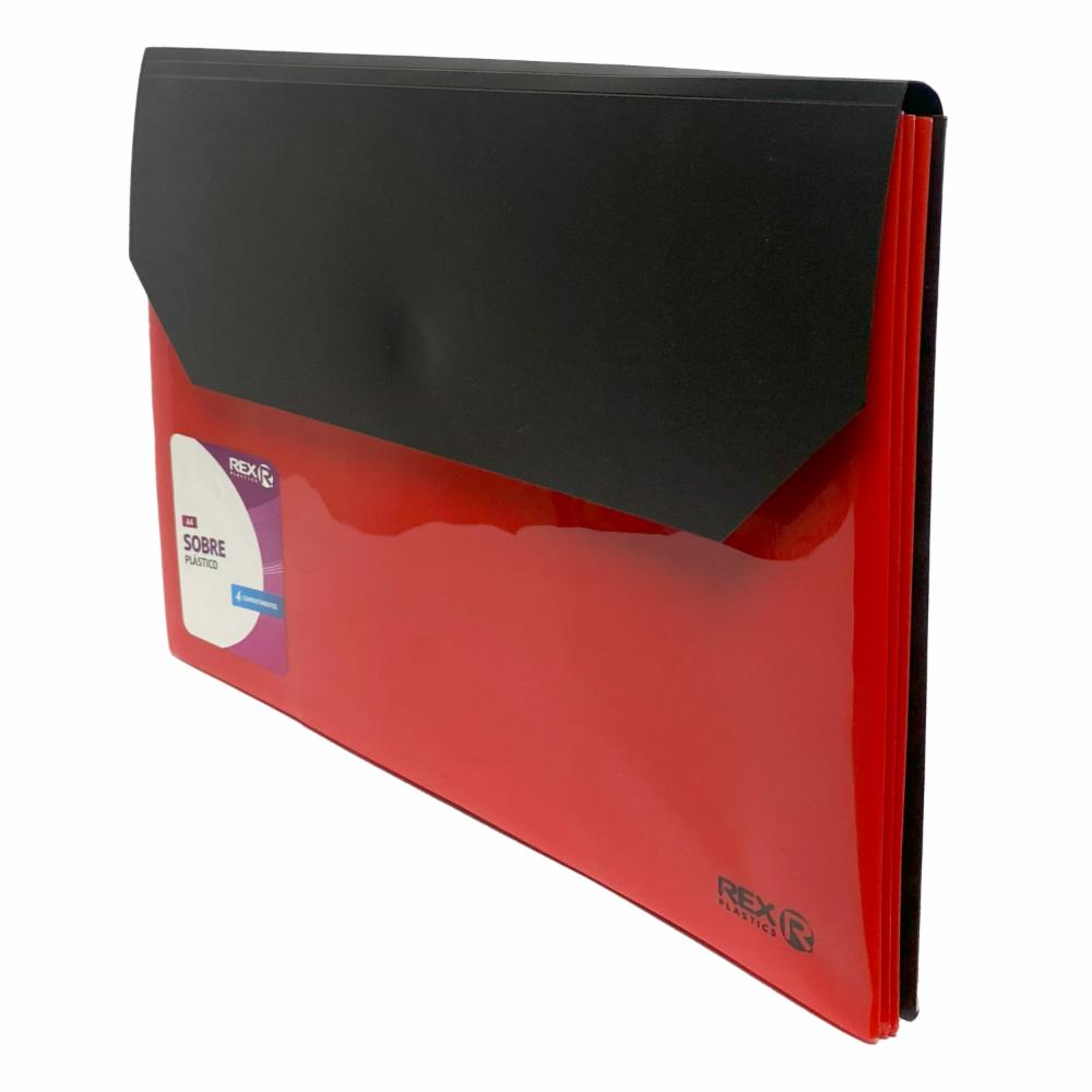 Sobre Porta Documento Rojo Con 4 Compartimientos REX PLASTICS A4 - Imagen 2