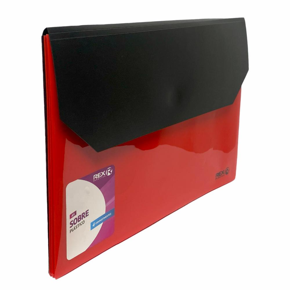 Sobre Porta Documento Rojo Con 4 Compartimientos REX PLASTICS A4 - Imagen 3