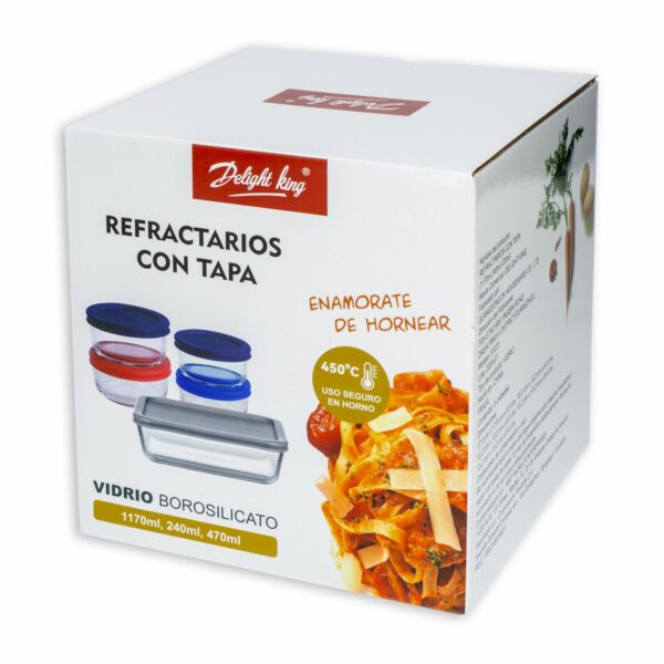 Set De Refractarios Con Tapa DELIGHT KING 5 Piezas - Imagen 3