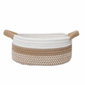 Cesta Ovalada Con Mangos Base Beige Y Filo Blanco FREE HOME Extra Pequeño