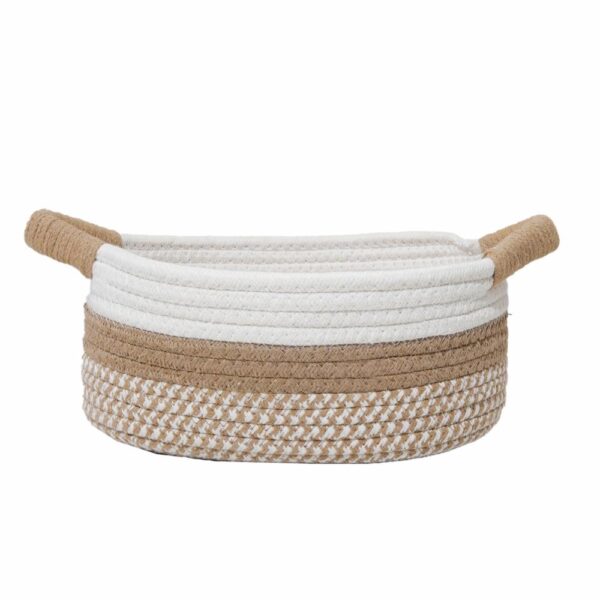 Cesta Ovalada Con Mangos Base Beige Y Filo Blanco FREE HOME Extra Pequeño