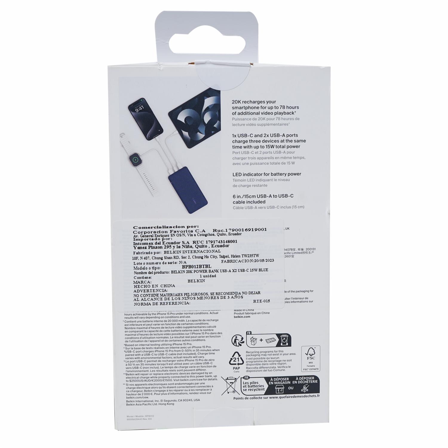 Banco De Energía BPB012BTBL BELKIN 20000 mAh - Imagen 2