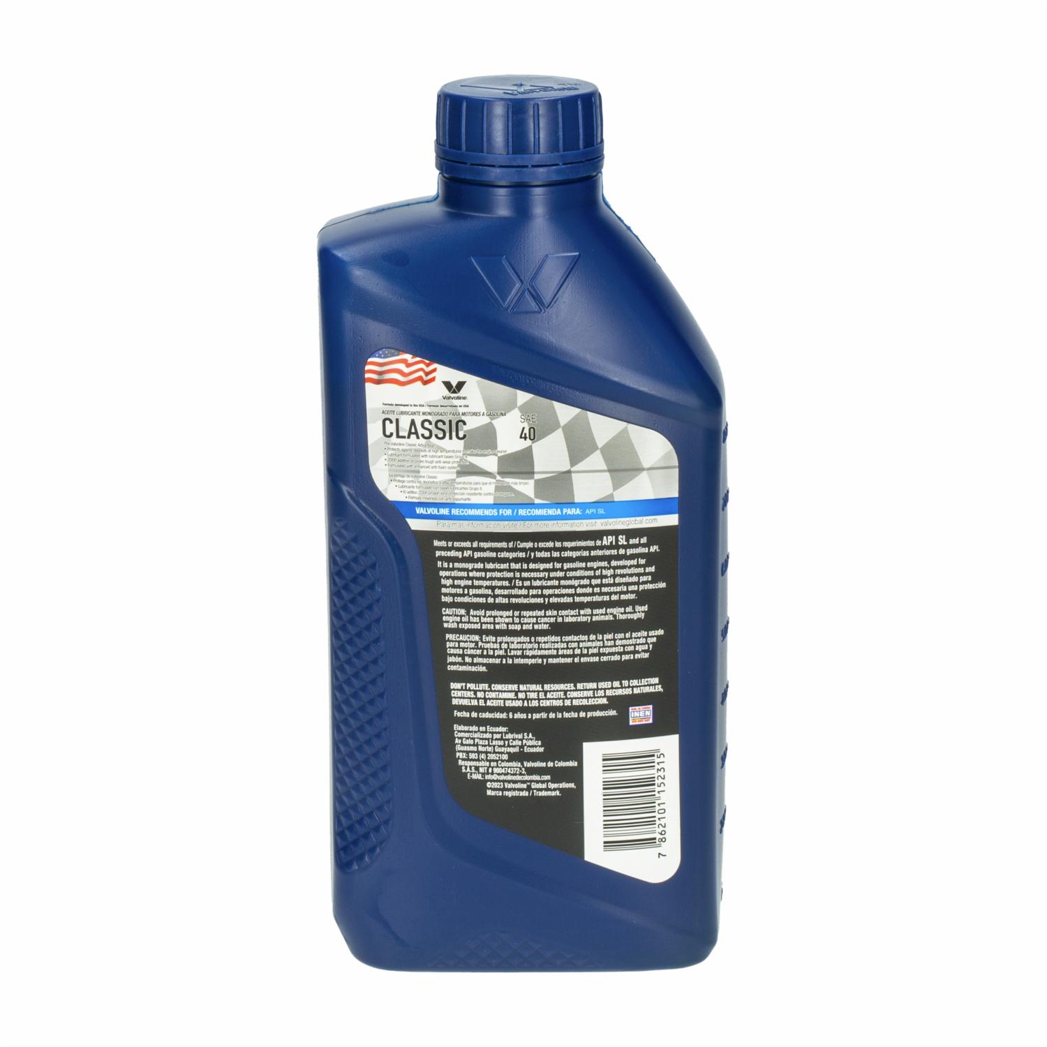 Aceite Para Motor Classic SAE 40 SL VALVOLINE 0,95 L - Imagen 2