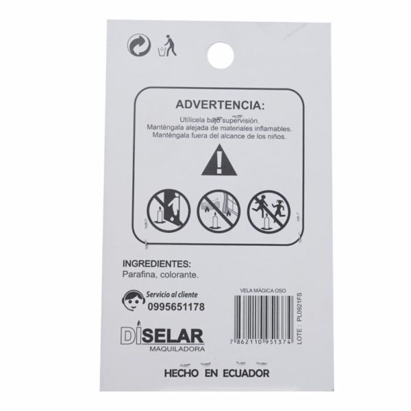 Vela Mágica Oso DISELAR 95 x 155 x 11 mm