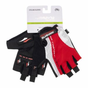 Guantes De Ciclismo Rojo Gris Sin Dedos Hi-Tech Con Gel AMAZING