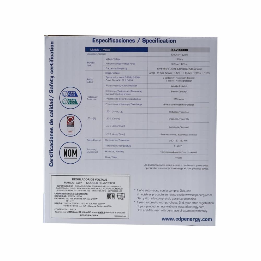 Regulador De Voltaje CDP R-AVR3008 SIGLO XXI 3000VA/ 1500W - Imagen 2