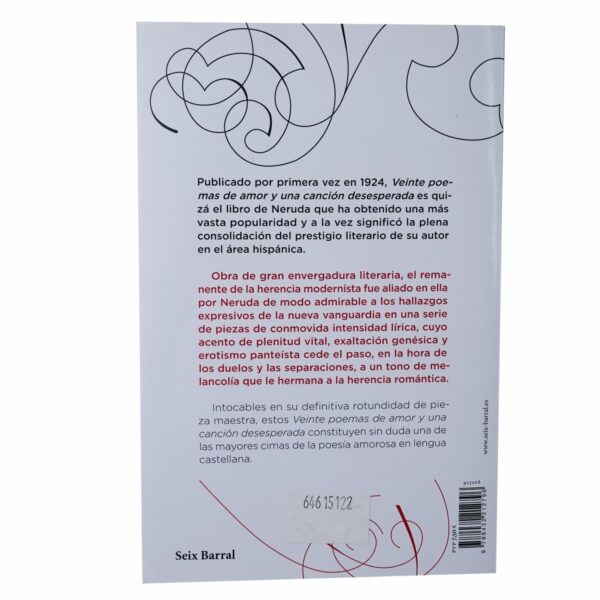 Libro Veinte Poemas De Amor Y Una Canción Desesperada SEIX BARRAL 60 Páginas - Imagen 2