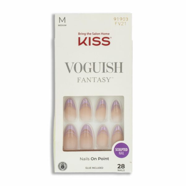 Uñas Postizas Medianas Voguish Fantasy Francés Morado KISS X 28 Uds