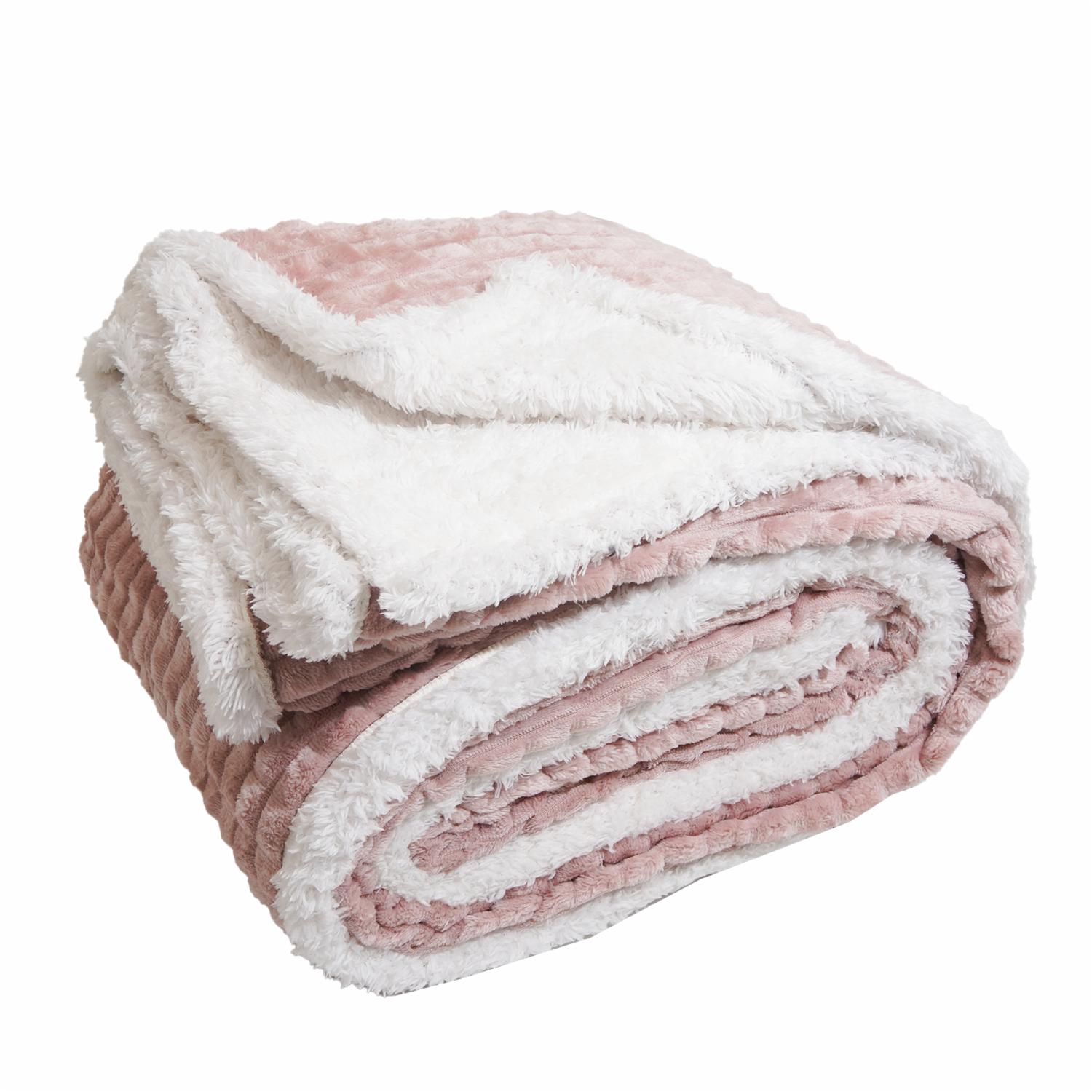 Cobija Velvet Relieve Sherpa Waffle Palo De Rosa FREE HOME - Imagen 2