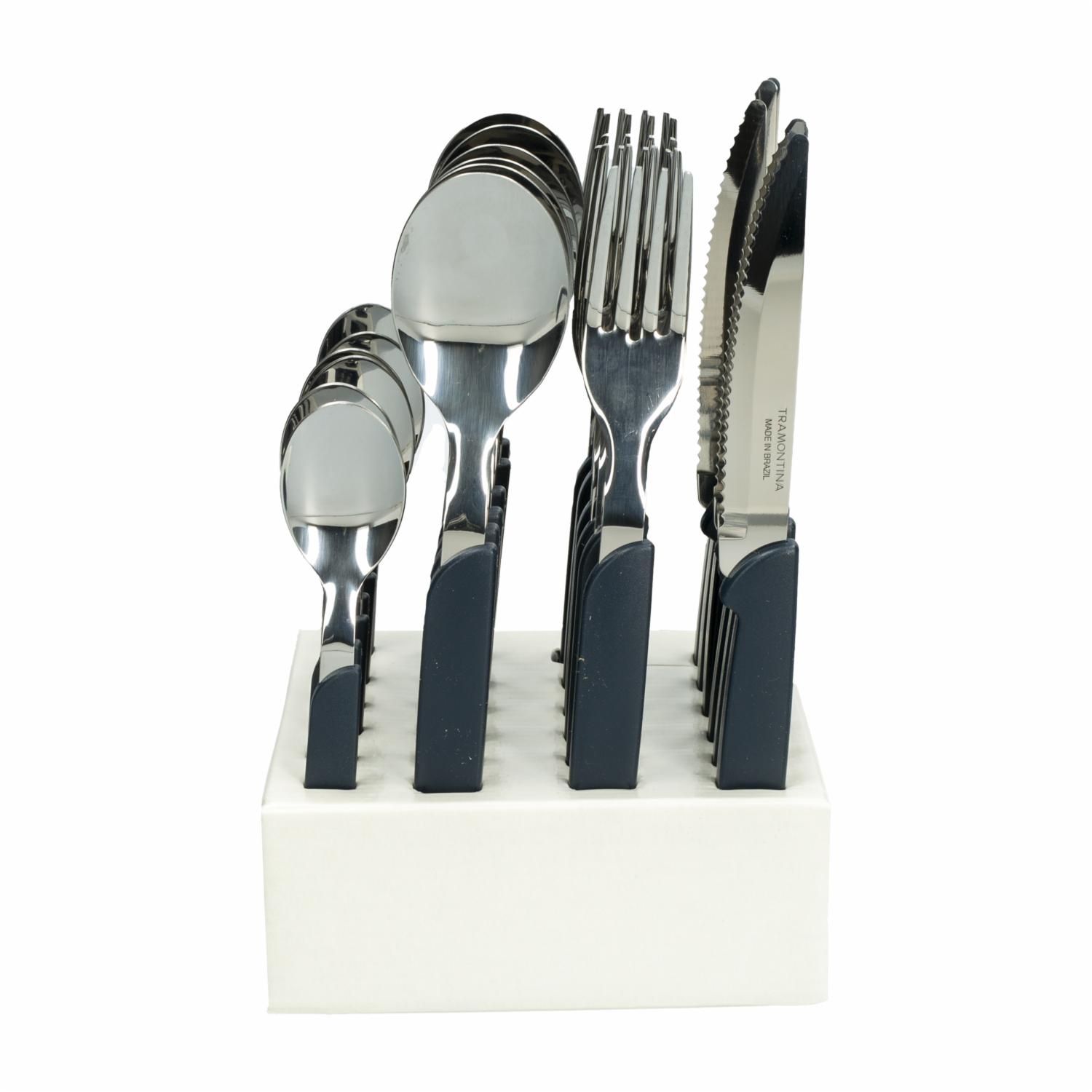 Juego De Cubiertos Línea Carmel Mango Azul Oscuro 6 Puestos TRAMONTINA 24 Piezas - Imagen 2