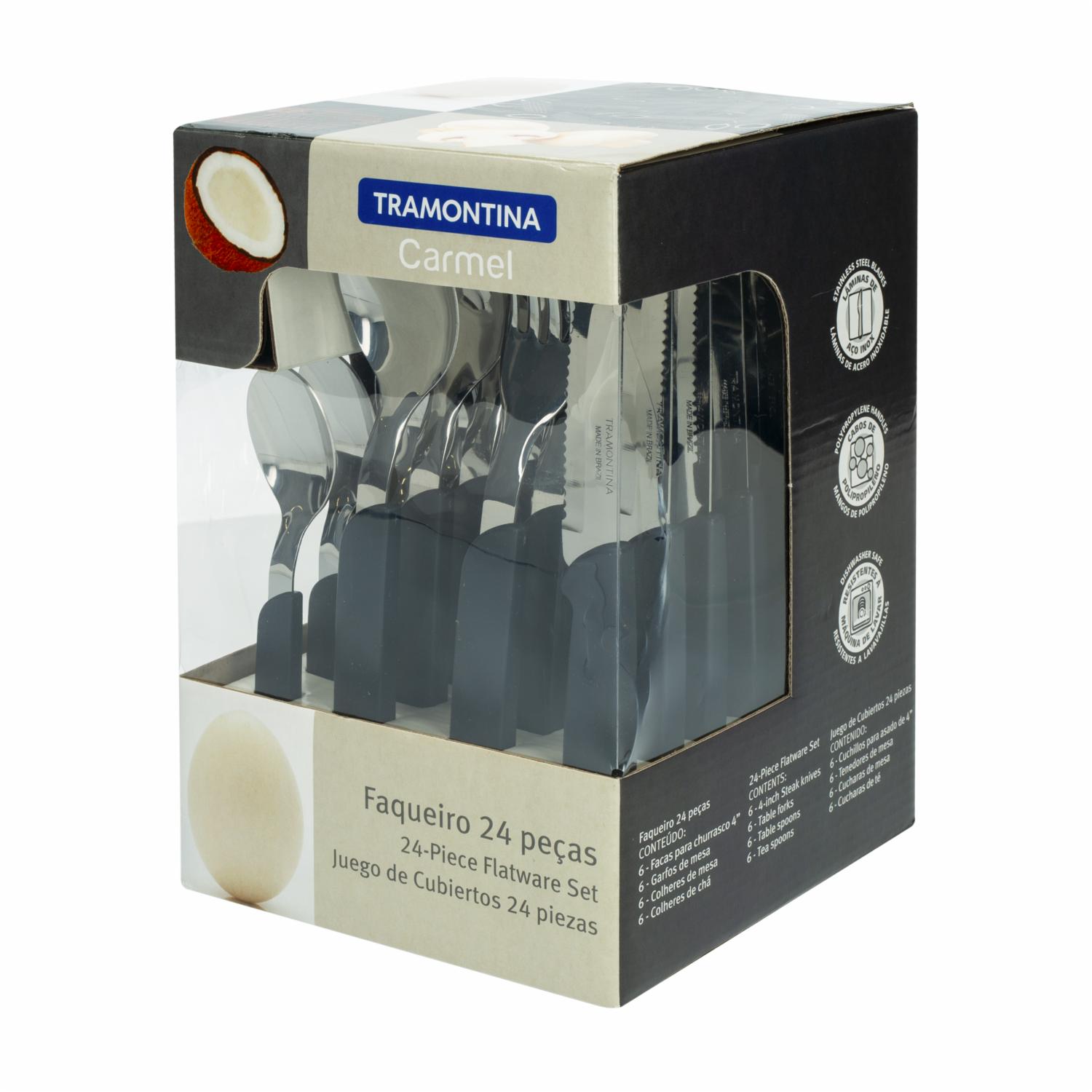 Juego De Cubiertos Línea Carmel Mango Azul Oscuro 6 Puestos TRAMONTINA 24 Piezas - Imagen 3