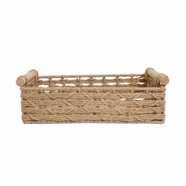 Cesta De Mimbre Rectangular Natural Con Madera FREE HOME Pequeño