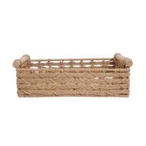 Cesta De Mimbre Rectangular Natural Con Madera FREE HOME Pequeño