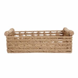 Cesta De Mimbre Natural Con Madera Rectangular FREE HOME Mediano