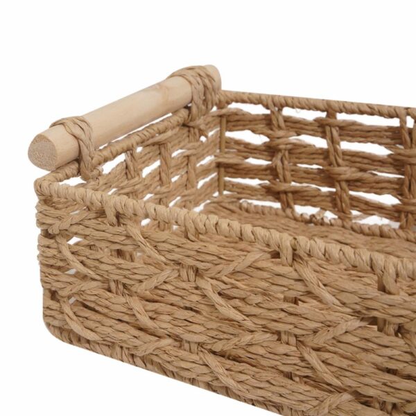 Cesta De Mimbre Natural Con Madera Rectangular FREE HOME Mediano - Imagen 2