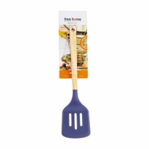 Espátula Calada Silicona Azul Mango De Madera FREE HOME 1  Pieza