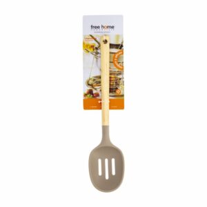 Cuchara Calada Silicona Azul Mango De Madera FREE HOME 1  Pieza