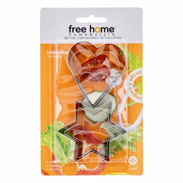 Set Cortadores De Galletas Corazones Y  Estrellas Metálicos FREE HOME 6 Piezas