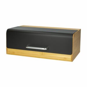 Panera De Bambú Con Tapa Negra De Metal FREE HOME 36x22x14 Cm