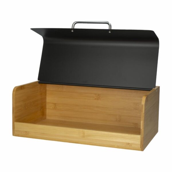 Panera De Bambú Con Tapa Negra De Metal FREE HOME 36x22x14 Cm - Imagen 2