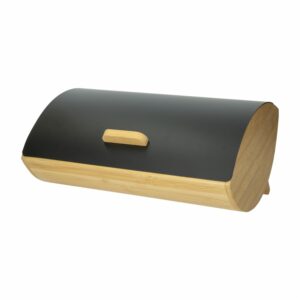 Panera De Bambú Con  Tapa Negra De Metal FREE HOME 35.5x17x28 Cm