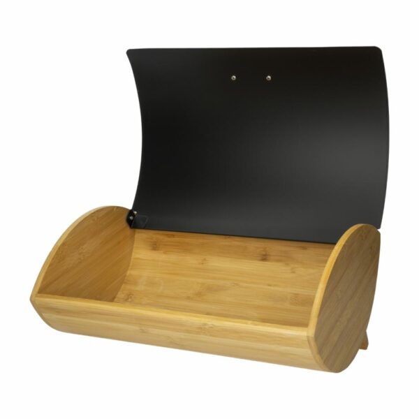 Panera De Bambú Con  Tapa Negra De Metal FREE HOME 35.5x17x28 Cm - Imagen 2