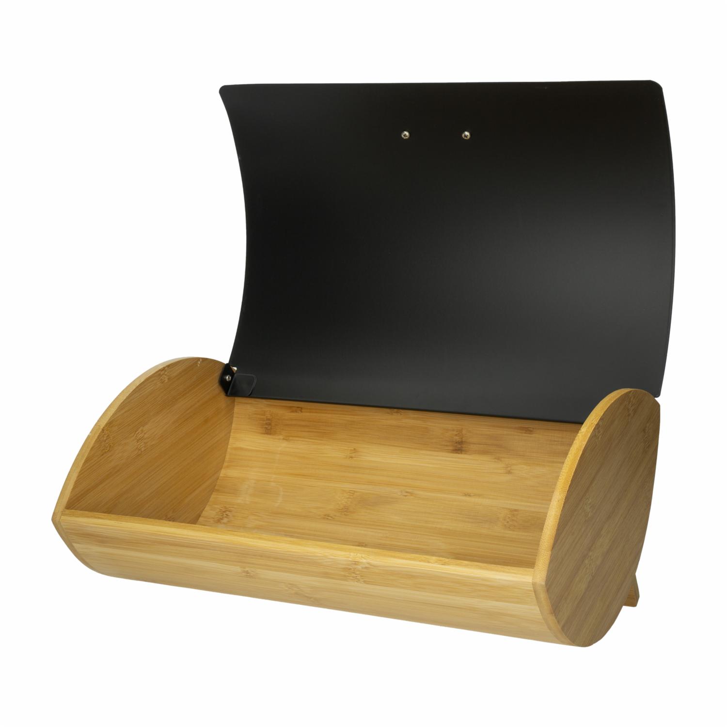 Panera De Bambú Con  Tapa Negra De Metal FREE HOME 35.5x17x28 Cm - Imagen 2