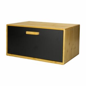 Panera Rectangular De Bambú Con Tapa Metálica Negra FREE HOME 16x18x28 Cm