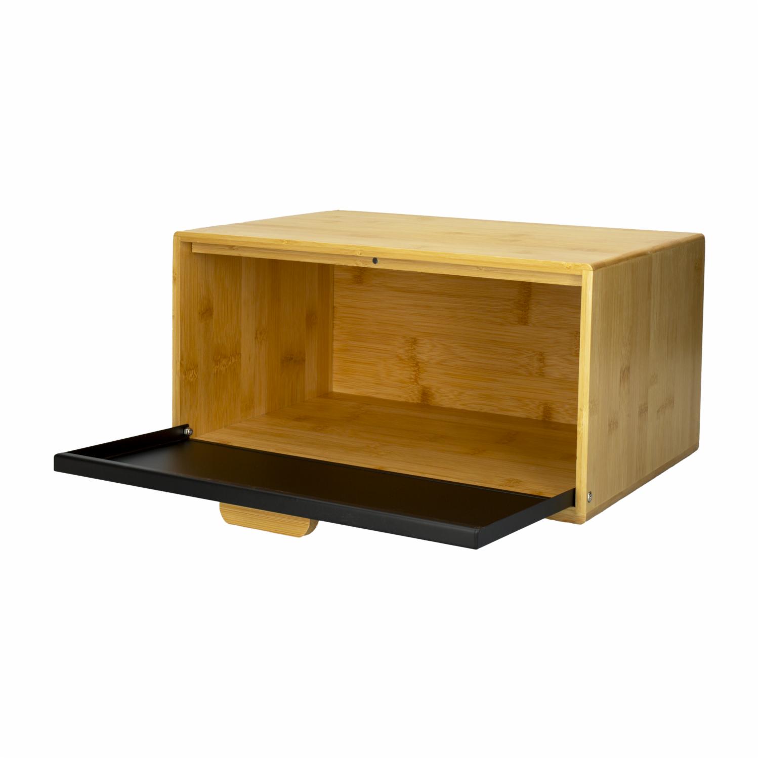 Panera Rectangular De Bambú Con Tapa Metálica Negra FREE HOME 16x18x28 Cm