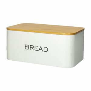 Panera Blanca Rectangular Con Tapa De Madera FREE HOME 13.5x30x17 Cm