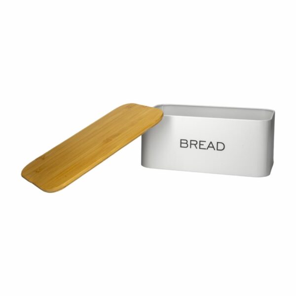 Panera Blanca Rectangular Con Tapa De Madera FREE HOME 13.5x30x17 Cm - Imagen 2