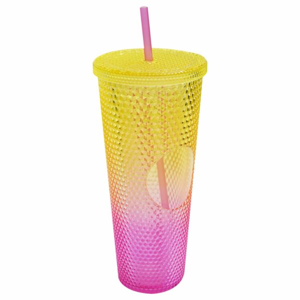 Vaso Diamante Con Tapa Y Sorbete FREE HOME Plástico