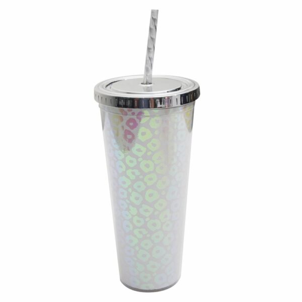 Vaso Animal Print Metalizado Con Tapa Y Sorbete FREE HOME Plástico