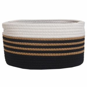 Cesta De Mimbre Ovalada Negra Con Filo Blanco FREE HOME Grande