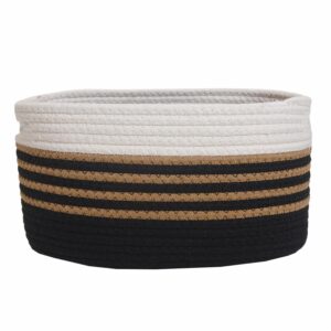 Cesta De Mimbre Ovalada Negra Con Filo Blanco FREE HOME Mediano