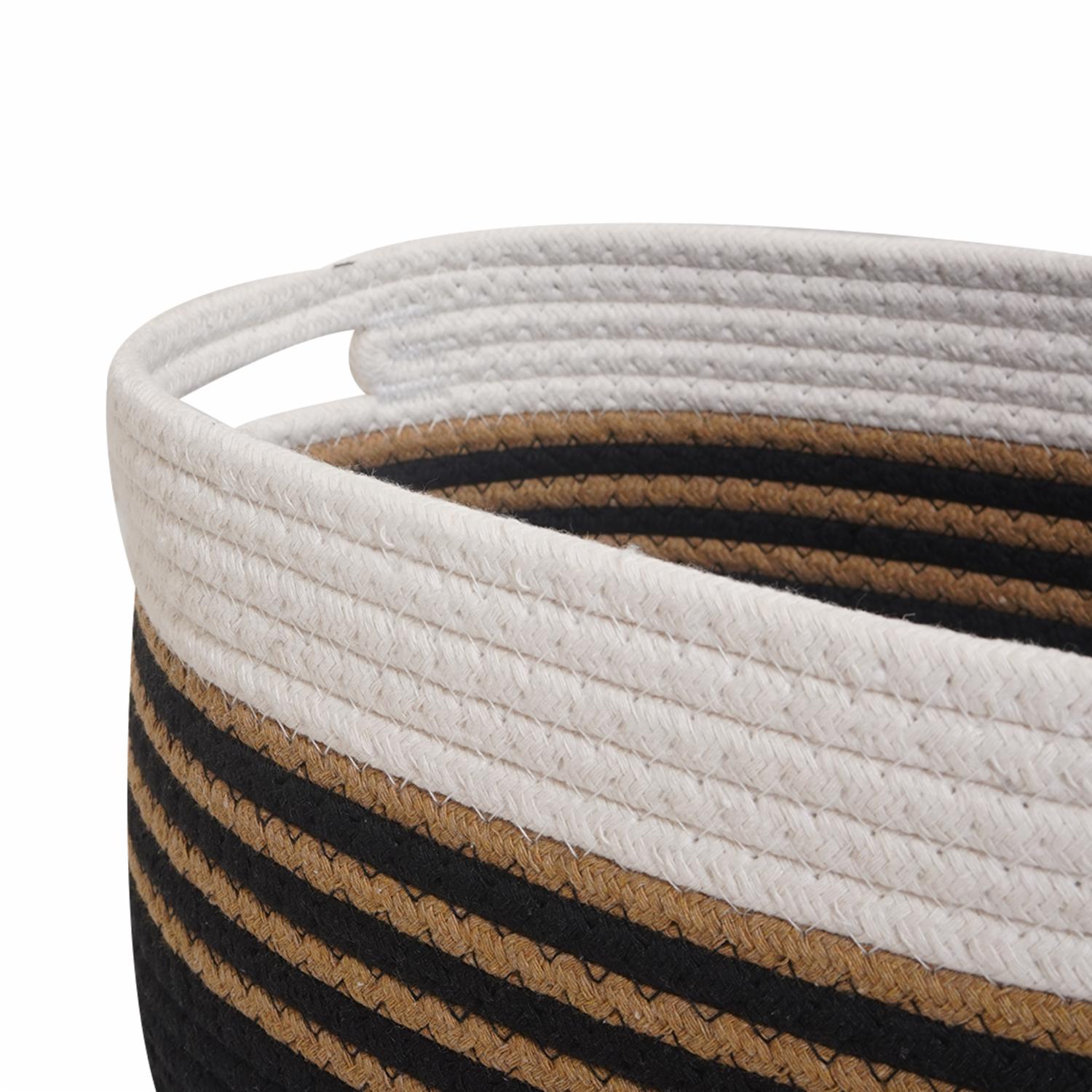 Cesta De Mimbre Ovalada Negra Con Filo Blanco FREE HOME Mediano - Imagen 2