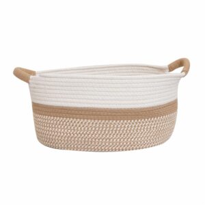 Cesta De Mimbre Ovalada Beige Con Filo Blanco FREE HOME Grande