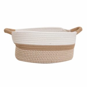 Cesta De Mimbre Ovalada Beige Con Filo Blanco FREE HOME Mediano