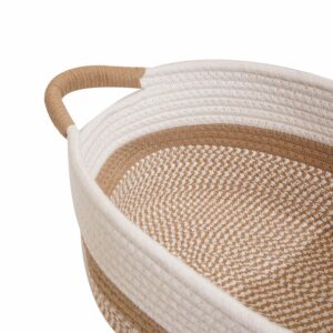 Cesta De Mimbre Ovalada Beige Con Filo Blanco FREE HOME Mediano