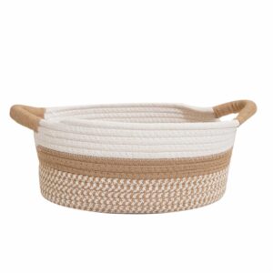 Cesta De Mimbre Ovalada Beige Con Filo Blanco FREE HOME Mini