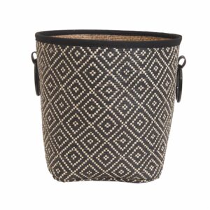 Cesta De Mimbre Redonda Con Rombos Negros FREE HOME Mediano