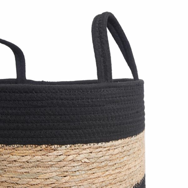Cesta De Mimbre Redonda Con Agarraderas Y Líneas Negras FREE HOME Grande - Imagen 2