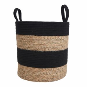 Cesta De Mimbre Redonda Con Agarraderas Y Líneas Negras FREE HOME Mediano