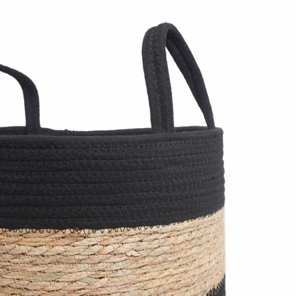 Cesta De Mimbre Redonda Con Agarraderas Y Líneas Negras FREE HOME Mediano - Imagen 2