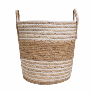 Cesta De Mimbre Redonda Oliva Beige Con Agarradera FREE HOME Mediano